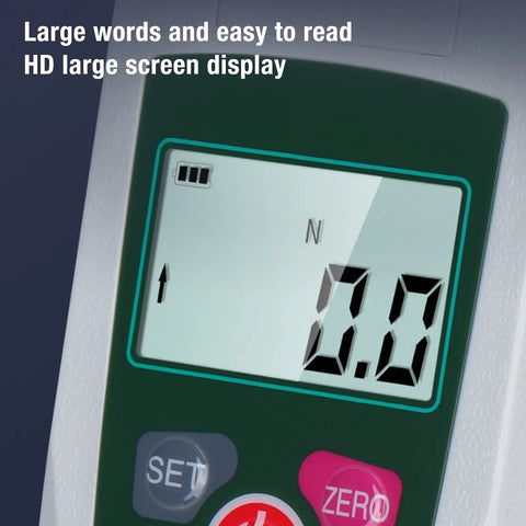 Digital Force Push Pull Tester 2N Dynamometer With Large LCD Display, Real Time And Yi Mode, 0.2 Kg Capacity, 0.45 Lb, Industrial Scientific Testing, Alarm Buzzer When Limits Exceed. Large LCD display showing 2.2 N and SET ZERO buttons