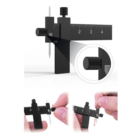 Adjustable Equidistant Scriber With Tool Steel Engraving Needle For Dead Nuts Model Marking Sturdy Aluminum T Square Ruler in use with adjustment knob