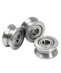 Top Shelf V Groove Guide Roller Bearing L203 ZZ Self Aligning Ball Bearing 17 By 58 By 25 Millimeters in silver stainless steel.