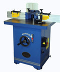 5HP Single Phase Woodworking Router Table With Cast Iron Surface Precision Ground Table Pre Drilled Holes For Optional Power Feeder Beefy Cabinet Stand With Wheels And Locks One And A Quarter Inch Interchangeable Spindle Included