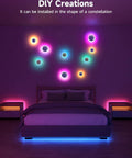 Smart 9 Piece LED DIY Constellation Light Kit With RGB Color Changing, Music Sync, App And Remote Control displayed in bedroom