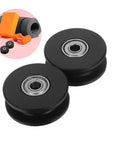 Two Pack Fixed Pulley Roller For Gym Cable Systems Quiet Nylon Wheel Replacement For Home Gym And Hospital Fitness Equipment With Dual Bearing Silent Operation Pro Grade. black dual-bearing nylon pulley rollers, two-pack
