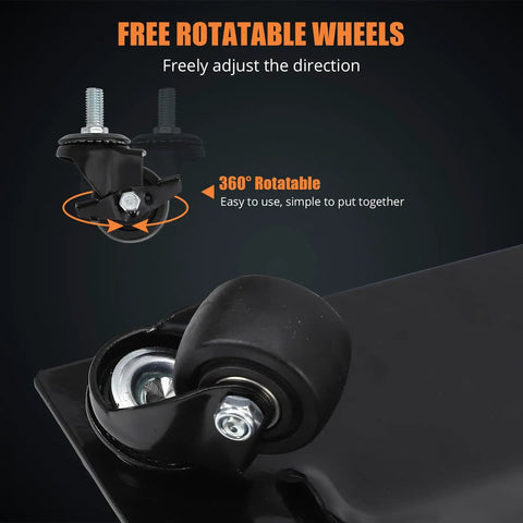Heavy Duty Car Wheel Dolly Set Of 4, Tough As Nails Reinforced Steel Moving Carts With Locking Brakes, Black with 360° rotatable wheels.