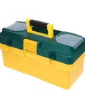 Rock Solid Portable Plastic Toolbox Organizer With Smart Compartments For Easy Carry And Outdoor Use, yellow and green design.