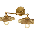 Two Light Industrial Metal Wall Sconces With Antique Brass Flower Ripple Shade