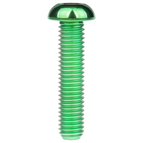 Premium M8 X 35Mm Titanium Hex Socket Button Head Bolts Green Anodized Grade Five Alloy Fasteners, detailed view of green bolt.