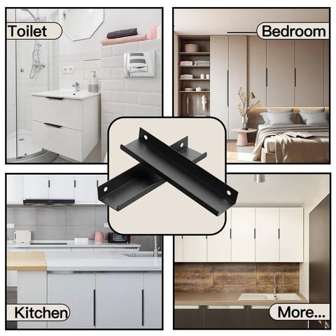 Edge Black Hidden Drawer Door Cabinet Handle Aluminum Alloy Finger Pull Concealed Back Mount Furniture Hardware in various rooms