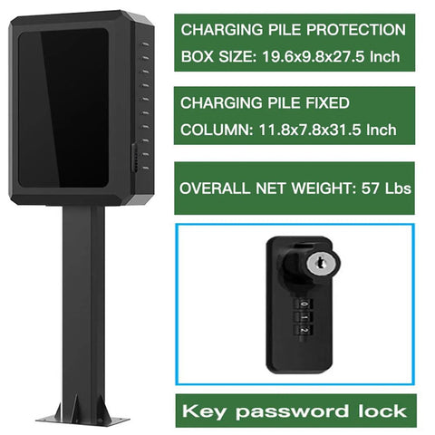 Heavy Duty Outdoor EV Charger Cover With Waterproof Lockable Shell And Worry Free Mount Base For NACS J1772 Plugs, 19.6x9.8x27.5 inches.