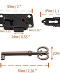 Top Shelf Vintage Red Bronze Skeleton Key Cabinet Lock Set With Dead Solid Iron Build And Matching Keys For Heavy Duty Furniture Restoration And Craft Projects components with dimensions displayed