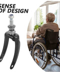 2 Pack Wheelchair Front Fork Bracket With Replacement Bearings For Heavy Duty Metal Wheel Mount close-up of dark steel fork with bearings.