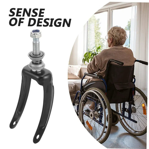 2 Pack Wheelchair Front Fork Bracket With Replacement Bearings For Heavy Duty Metal Wheel Mount close-up of dark steel fork with bearings.