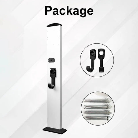 Kickass EV Charger Station Box And Cable Keeper package showing aluminum stand and hooks for electric car cords.