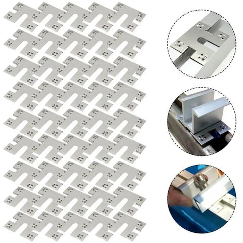 Heavy Duty Solar Panel Grounding Clip And Washer Set With Stainless Steel Mounting Spacer Ground Lug For Photovoltaic Roof And Greenhouse Rail System 50 Pack arranged in rows with installation examples.