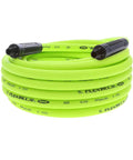 Zero Hassle All Day Grind Air Hose 3/8 X 35 Foot Heavy Duty Flexible Hybrid Polymer coiled with black aluminum fittings.