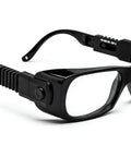 Straight Up Heavy Duty Laser Safety Glasses For CO2 And Erbium Lasers Featuring OD 7 Protection In A Classic Black Spectacle Frame side angle view