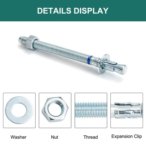 Three Eighths Inch By Five Inches Concrete Wedge Anchors Bolts Zinc Plated 25 Pack Heavy Duty Carbon Steel Masonry Anchors details view
