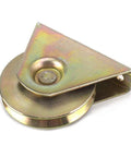 Heavy Duty Rock Solid 4 Inch Gold V Groove Wheel For Sliding Industrial Gate Tracks and Service Carts with zinc plated finish.