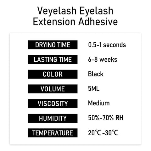 Text details of Extra Strong Lash Extension Glue 5ml For Pros Fast 0.5 To 1 Second Dry Time Black Adhesive With Up To 8 Weeks Hold