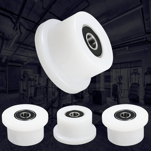 Sick Smooth Ride Machined Roller Replacement For Total Gym Home Workout Equipment Parts Bearing Upgrade Kit showing set of 4 white rollers.