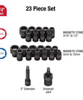 Magnetic Impact Socket Set For One Quarter Inch Drive And Metric 23 Piece Chrome Moly Steel with SAE metric magnetic sockets