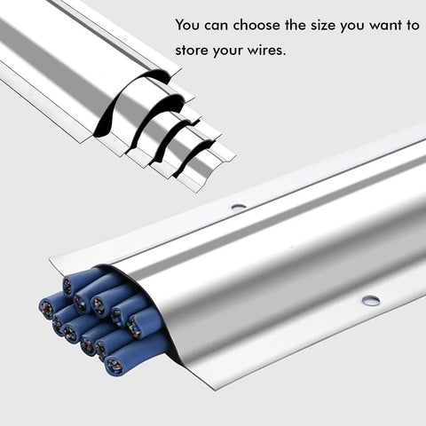 Built To Last Stainless Steel Wire Guard Cord Cover For Cable Management 8 Pack, showing wire organization under desk