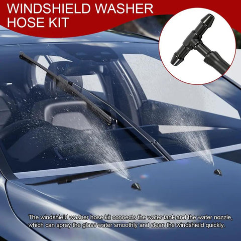 Heavy Duty Black Rubber Windshield Washer Hose Kit With 24 Piece Leak Proof T Y I Connector Set For Auto Car Truck Fluid Line Repair Quick Swap Tubing Plug And Play Performance spraying water on windshield.