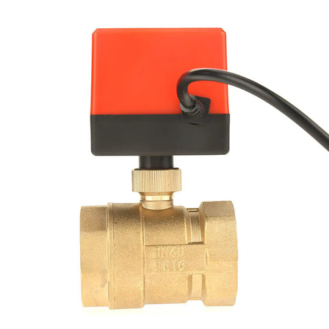 Heavy Duty Forged Brass Motorized Ball Valve G1 One Half Inch DN40 with red actuator for automatic flow control.