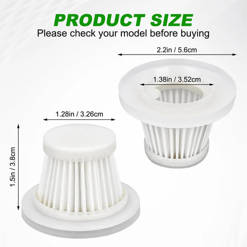 HEPA Vacuum Filter Replacement Compatible With LT-117C Handheld Car Vacuum Cleaner Six Pack, filter sizes shown