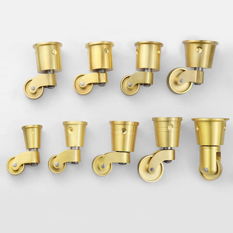 Top Shelf 4 Pack Solid Brass Casters, Hella Durable 360 Degree Swivel Design, Smooth As Butter Rolling Heavy Duty Moving Wheels For Couches Cabinets, Antique Vintage Cup Mount Hardware Kit, displayed from above.