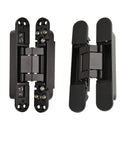 Dead Simple Slick Hidden Door Hinges Heavy Duty Zinc Alloy Concealed Hinge Brackets two pack, matte black finish, smooth 180-degree swing