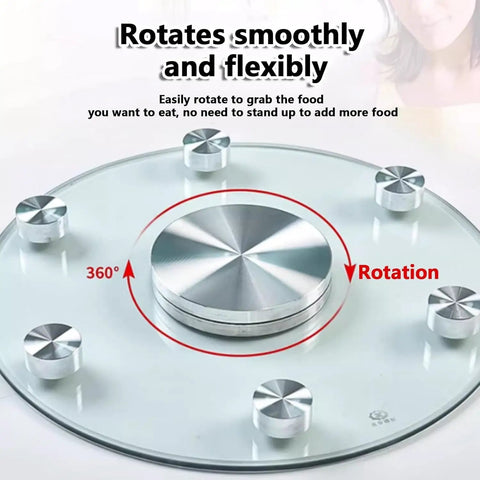 36 Inch Lazy Susan Turntable Rotating Serving Tray With Tempered Glass And Aluminum Base, showcasing 360 degree rotation feature.