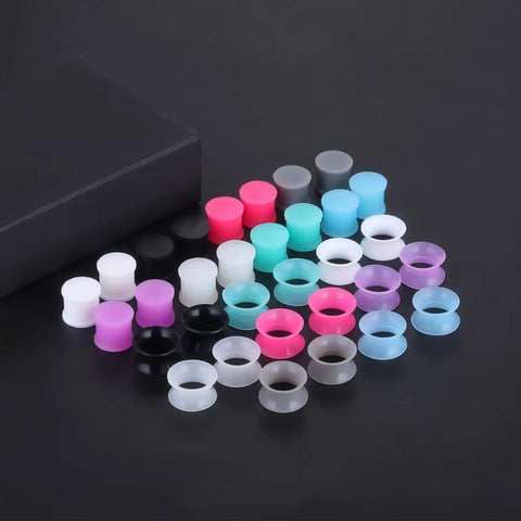 Silicone Ear Plugs Gauge Stretching Kit for Ear Piercings and Lobe Stretchers, 32 Pieces, Sixteen Pairs in Mixed Colors