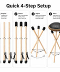 Adjustable Solid Wood Handpan Drum Stand With Carry Bag And Three Replacement Foam Pads For 10 To 22 Inch Steel Tongue Hang And Panda Drums setup guide.