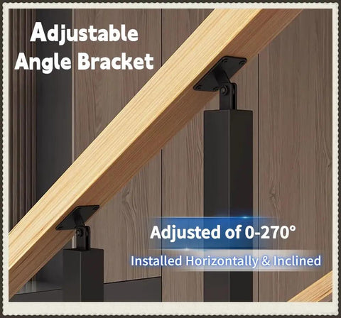 Rock Solid Gold Stair Railing Balusters With Heavy Duty Side Mount Posts And Flexible 270 Degree Adjustable Bracket For Outdoor Deck Porch Fencing No Sweat Setup Top Shelf Quality Kit Included - Adjustable angle bracket for installation.