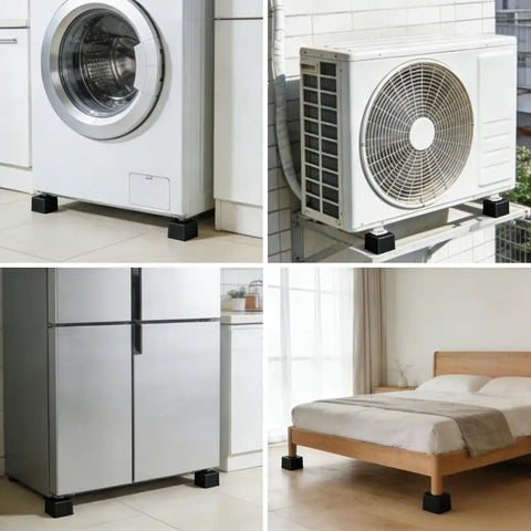 4 Piece Rock Solid Rubber Anti Vibration Isolation Blocks for HVAC and AC Units under washers, refrigerators, and beds.