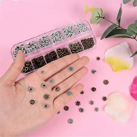 Totally Snazzy Bulk Silver Spacer Bead Collection Featuring Six Wild Shapes Like Daisy Gear Bicone And Flower Charms crafted for creative jewelry making.