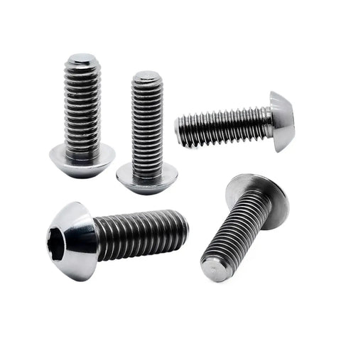 Rock Solid TC4 Titanium Round Head Hex Socket Screws M10x20mm heavy duty precision fasteners, pack of five screws.