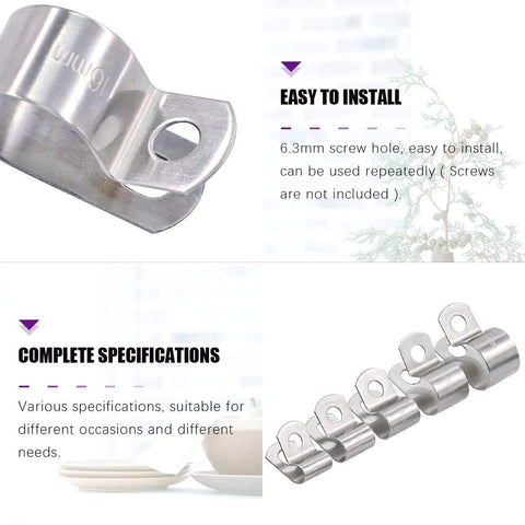 Close-up of 50Pcs 304 Stainless Steel Cable Clamps Assortment Kit Without Rubber Cushioned Includes 6mm 8mm 9mm 13mm 16mm Sizes