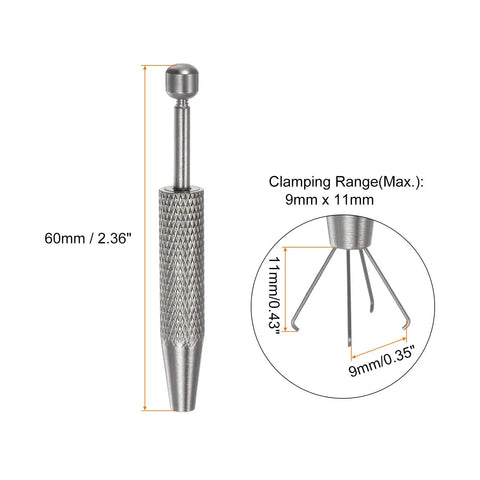 No Nonsense Stainless Steel Four Claw Pick Up Tool For Jewelry Crafting shows 60mm length with 9x11mm clamping range.