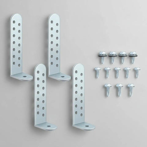 4 Piece Condenser Bracket Set with Screws for Concrete Pads, Heavy Duty L Shaped Mounting Brackets for Compressors displayed on white background