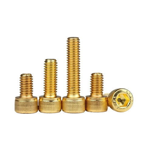 Heavy Duty M8 X 12mm Hex Socket Cap Screws With Slick Titanium Gold Plated Finish Built From Rock Solid 12.9 Grade Steel Boss Level Fasteners For Weekend Warriors And Pro Shop Builds 130 Pack, showing assorted sizes.