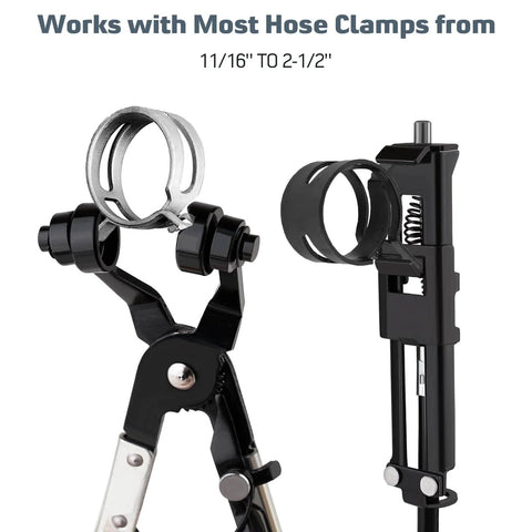 Close-up of 9 Piece Hose Clamp Pliers Set Long Reach Tool Kit highlighting flexible wire long reach pliers and flat band pliers.