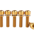 Top Shelf Titanium Hex Screws with Stigma Chamfer Heads plus Washers M5x18mm set of 6 in gold for bicycle stem parts.