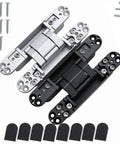 Heavy Duty Concealed Hinges For Wooden Doors, Badass 180 Degree Swing, Tight Fit Build, Rock Solid Eighty Kilogram Load, Crisp Black Finish Pair with screws and cover caps.