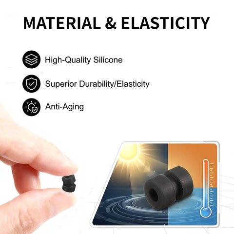 24 Piece Next Level Anti Vibration Rubber Balls For F4 And F7 Flight Controllers With Rock Solid Silicone Damper Standoffs For Fpv Drone Quadcopters M2x5 Point 6 Millimeter Knockout Shock Absorption Grommets Stealth Black Finish in hand.