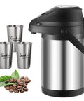 Large Capacity Thermal Airpot Coffee Carafe 101 Oz with Lever Action Pump and 3 Cups, Stainless Steel Vacuum Insulated Dispenser