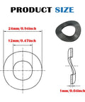 M12 Metric Wave Spring Washers Forged From Heavy Duty Carbon Steel With A Sleek Black Oxidized Finish Designed For Screws And Bolts Includes A Thirty Piece Set with size dimensions.