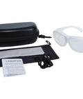 Heavy Duty Laser Safety Glasses For 2940Nm Erbium Dental And Medical Use With Top Shelf Ce En207 Certification and accessories laid out.