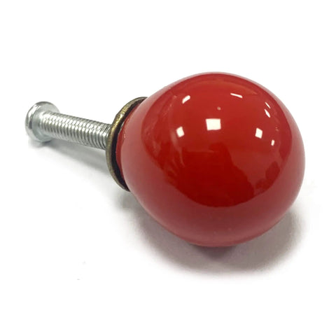 Fire Red Mini Round Cabinet Knobs And Drawer Pulls Set Of 10 With Mounting Screws Electroplated Ceramic Handles for kitchen cupboards, close-up view.