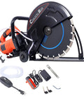 Badass 14 Inch Electric Concrete Saw With Genuine Diamond Blade Fueled By A Beast Mode 15 Amp Motor Spinning At 4300 Rpm for wet or dry cuts.